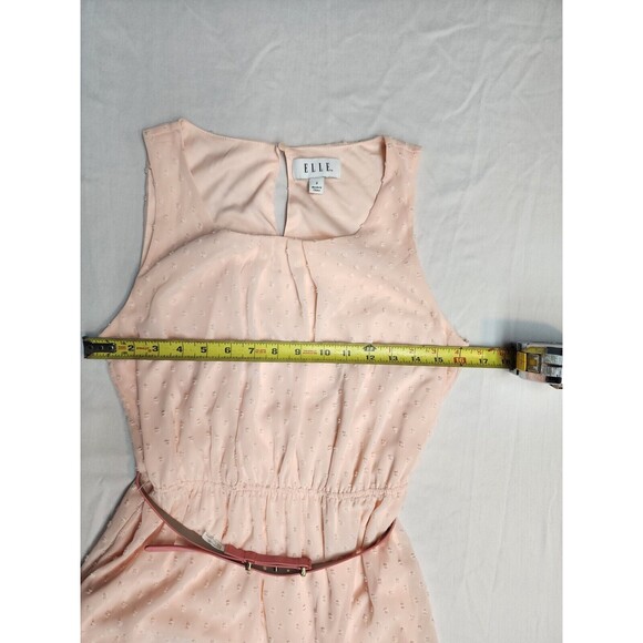 Elle Dress Womens Small Coral Pink Fit & Flare Sleeveless Dotted Belted (A24) - Picture 7 of 9